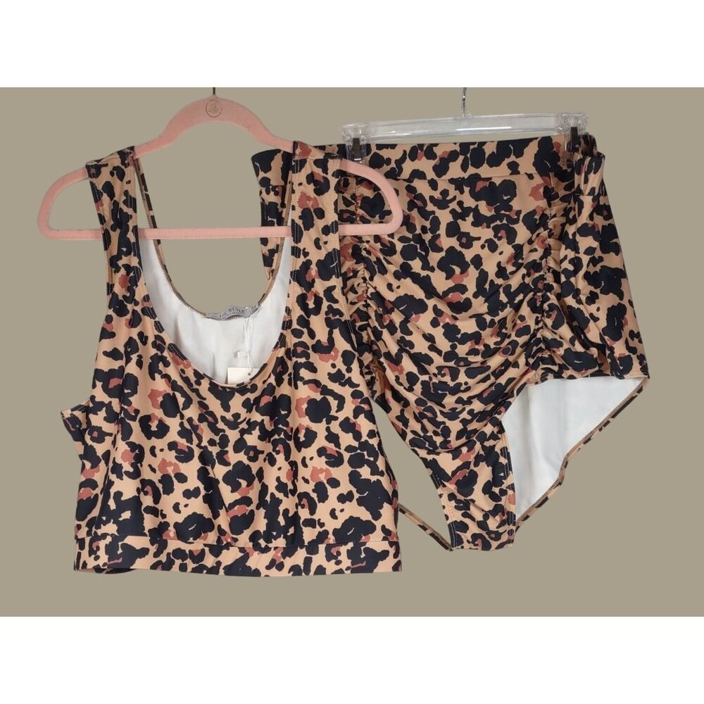 In The Style Brown Women's Leopard Print 2-piece Bikini Set Size 26 NWT